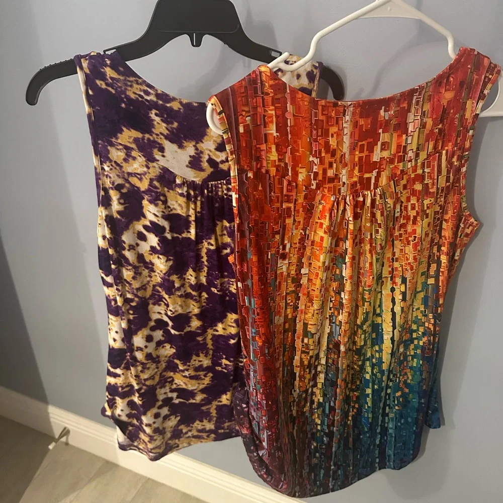 Two Colorful Sleeveless Draped Tops-Multicolor - Picture 2 of 6